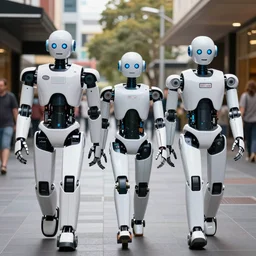 A photo of robots walking along Rundle Mall in Adelaide, Australia, High detail, realistic photo