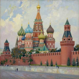 an oil painting of Moscow Kremlin in style of impressionism