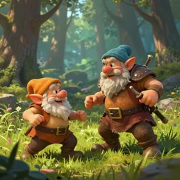 concept art, illustration, epic, vibrant colors, octane render, highly detailed, a dwarf fight in the grass in the forest, digital painting, cinematic lighting, shallow depth of field, photorealism, trending artstation