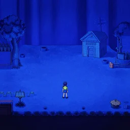 A scene in the game Another World, blue color color scheme, by Eric Chahi