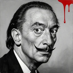 vivid paint draining from a black and white painting of a portrait by salvador dali