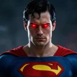 superman with glowing red eyes portrait, cinematic, digital art, artstation
