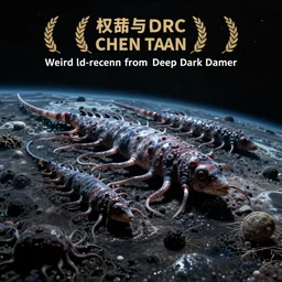 documentary about weird long creatures from inside deep dark ammonia ocean on titan, black background, very dark dim lighting, legendary award winning underwater nature photography