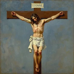 portrait of john lennon crusified, oil painting by jan matejko