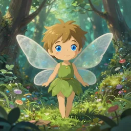 small beautiful fairy with blue eyes, in the style of studio ghibli, high details, a cute and geogerous fairy in the dreamy forest, fantasy, dreamlike, 8 k resolution, hyper detailed, d & d, character design, digital painting, trending on artstation, sharp focus, illustration, art by viktoria gavrilenko, hoang lap, fuji choko, steve zheng,