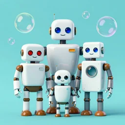 ( ( ( ( ( a portrait of a robot family with soap bubbles, pop art ) ) ) ) ) by roy lichtenstein, claes oldenburg, james rosenquist, andy warhol and wayne thiebaud!!!!!!!!!!!!!!!!!!!!!!!!!!!!!!