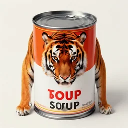 tiger print by steve henderson, by pete turner experimental. in this body art, the artist has used a photo - realist style to depict a can of soup. the can is placed on a plain background, & the artist has used bright, primary colors to create a striking image. the body art is both realistic & abstract