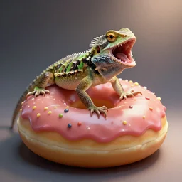 lizard screaming into a donut, highly detailed digital art, soft lighting, spotlit