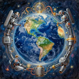 planet earth, machine automata, glowing spiritual aura, greg rutkowski, john singer sargent, trending on artstation, oil painting, intricate