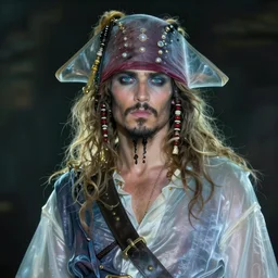 a portrait of a translucent male ghost pirate