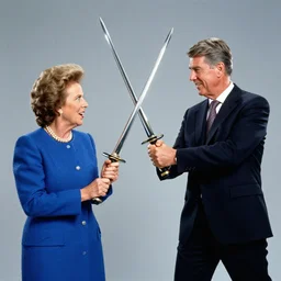 margaret thatcher and ronald reagan fighting with bat'leths