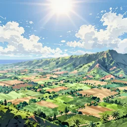 hawaiian landscape with sky bright and open sky. hyperrealistic anime background illustration by kim jung gi, colorful, extremely detailed intricate linework, smooth, super sharp focus, bright colors, high contrast, matte, octopath traveler, unreal engine 5 highly rendered, global illumination, radiant light