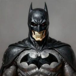 ultra realistic portrait painting of skeletor as batman, art by frank frazetta, 4 k, ultra realistic, highly detailed, epic lighting