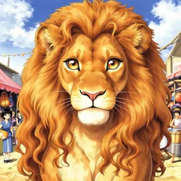 furry art, character portrait of the lioness princess with gorgeous detailed eyes in the marketplace in the sky, color page, tankoban, 4 k, tone mapping, doll, akihiko yoshida, james jean andrei riabovitchev marc simonetti, yoshitaka amano, long hair, curly, h. hydrochaeris