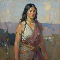 woman warrior by henry asencio, masterpiece, painting, brush strokes, vivid