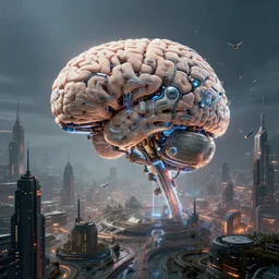 cult of technology, exterior, scifi, machines, artificial intelligence!!, ultra realistic, highly detailed, brain in a vat!!!, futuristic landscape, industrial, city, utopian architecture, birds eye view, atmosphere, masterpiece, epic lighting, glow, mysterious, 4 k, cinematic, art by patryk olkiewicz and chris ostrowski