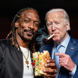 selfie of snoop dogg with joe biden smoking a sandwich