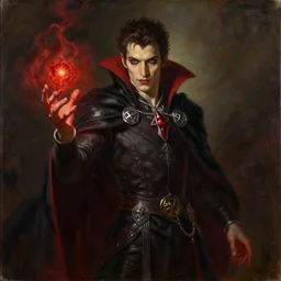 an oil art portrait of young vampire mage with blood magic in style of disco elysium character, dark paladin character design from d & d, art by anders zorn, wonderful masterpiece by greg rutkowski, beautiful cinematic light, american romanticism by greg manchess, jessica rossier