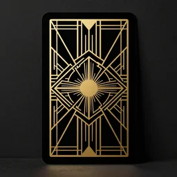 an art deco tarot card, black and gold on black, symmetrical, geometric, minimal, stark, abstract, bold lines, minimalistic, award - winning design, trending on pinterest