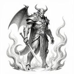 grayscale drawing by Anato Finnstark of diablo lord of terror in 3/4 view, swirling flames