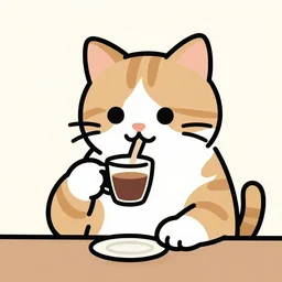 A vector art of a humanoid cat sipping coffee