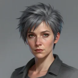 portrait of the woman called kerstint. she is 6 0 years old and has short spiky gray hair. she is the general of hate. detailed digital art by greg rutkowski, thomas kinkade and keith parkinson, artstation, cgsociety, 8 k, hd