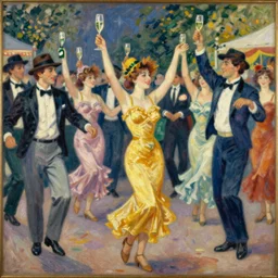 vintage, champagne. cancan, french, realistic, cheerful, 1 9 0 2 art by renoir