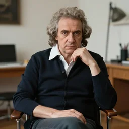 casual photograph of a wolfgang goethe sitting in a studio room pensively, with the poise and appearance of ( pulcinella ) taken in 2 0 2 0 with a digital camera, full color, head shot