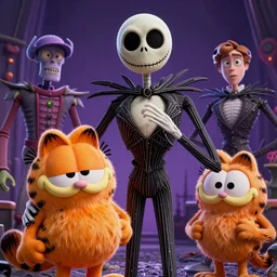 jack skellington as a cosmic horror garfield by greg rutkowski, stanley artgerm lau and jason chan highly detailed, cinematic lighting, octane render, unreal engine lumen, very coherent. cinematic, hyper realism, high detail, octane render, 8 k