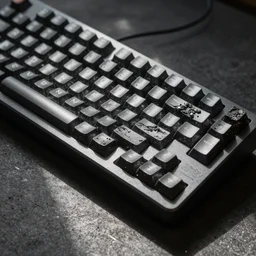 an ergox split keyboard carved from meteorite