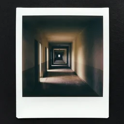 polaroid of creepy endless hallway, poltergeist, liminal
