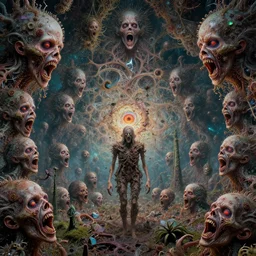 roger dean martin ansin pennington mucha ngai psychedelic wonderland of post apocalyptic hellscape armageddon revelations fractured memories of the life we all once knew, apophasis horror art, hyperrealism photographically wonderful terrorizing mandelbrot julius forever infinity faces of agony everywhere