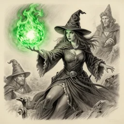 a female wizard casting a green fireball | | pencil sketch, realistic shaded, fine details, realistic shaded lighting poster by greg rutkowski, magali villeneuve, artgerm, jeremy lipkin and michael garmash and rob rey