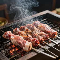 photo of raw seafood cooked on the kiln of kebabs