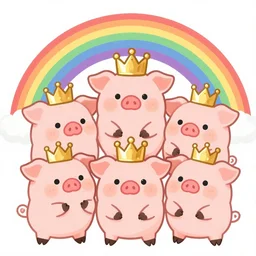 illustration of cute pigs wearing gold crowns and rainbows digital art wallpaper by lisa frank, intricate illustration