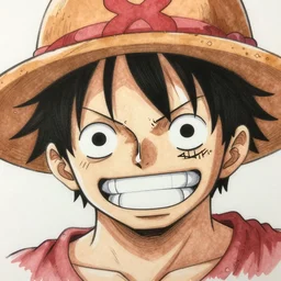 sketch detailed of a luffy face, depth of field,