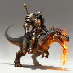 unholy paladin wearing full plate armor with flame tongue sword riding a dinosaur, concept fantasy, dnd