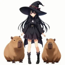 full body portrait character concept art, anime key visual of a little witch with her capybara mascot, delicate features finely detailed perfect face, gapmoe yandere grimdark, trending on pixiv fanbox, painted by greg rutkowski makoto shinkai takashi takeuchi studio ghibli, pixv, / r / anime