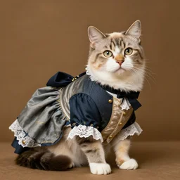 a male cat dressed in a victorian era dress