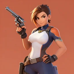 tracer from overwatch, holding a revolver, digital art, low detailed, - w 6 4 0
