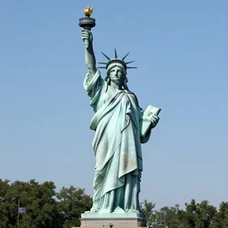 A giant marble statue of Katniss Everdeen, on Liberty Island in New York Harbour, holding a torch