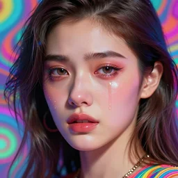beautiful, young woman, detailed gorgeous face, sad eyes, crying, vaporwave aesthetic, synthwave, colorful, psychedelic, artstation, concept art, smooth, extremely sharp detail, finely tuned detail, ultra high definition, 8 k, unreal engine 5, ultra sharp focus, illustration, art by artgerm and greg rutkowski and alphonse mucha
