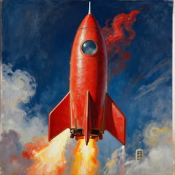 epic painting of a red rocketship
