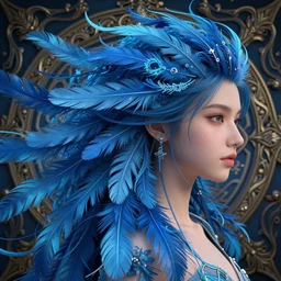 rhythm of the wind, beauty portrait, azure. detailed hair, fractal feathers, ornate, intricate background, fantasy art by ilya kuvshinov, peter mohrbacher, greg rutkowski, ross tran, craig mullins, thomas kinkade, victo ngai. unreal engine, blender, octane, ray tracing. sharp focus, masterpiece, post processing