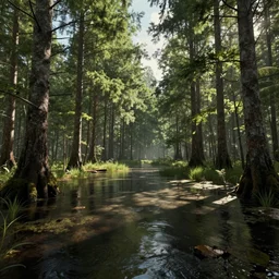 a photorealistic hyperrealistic render of a beautifully exterior swamp scene by greg rutkowski, wlop, artgerm, dramatic lighting, strong shadows, volumetric, cinematic atmosphere, octane render, artstation, 8 k