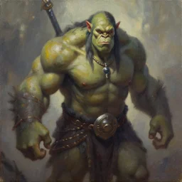 A big orc lady, fierce artwork, fantasy oil painting on matte canvas