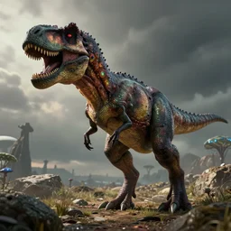 a t-rex infected by an alien parasite, octane render, 3D