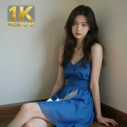 beautiful girl in blue dress sitting in corner::4, hyperdetailed, 8k, bloom, soft lighting, octane render, concept art, detailed, octane render cinematic, photo-realistic, 8k, high detailed