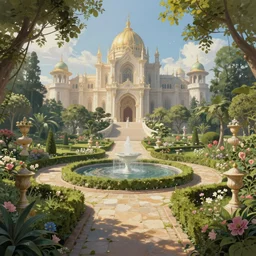 Beautiful garden, next to a haven and a mystical palace, intricate, elegant, volumetric lighting, digital painting, highly detailed, artstation, sharp focus, illustration, concept art, ruan jia, steve mccurry