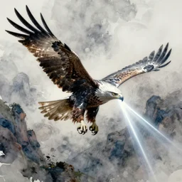 concept art of a eagle flying, pinterest, artstation trending, behance, watercolor, by coby whitmore, silver, laser light,